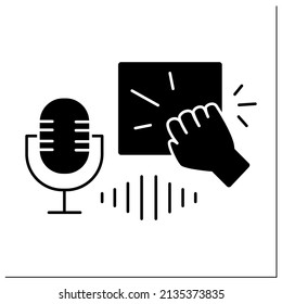 ASMR glyph icon. Knocking on objects and recording on high-frequency microphone. Internet trend concept. Filled flat sign. Isolated silhouette vector illustration