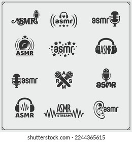 Asmr icon vector set. Autonomous sensory meridian response, enjoying sounds, whisper and music. 