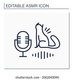 ASMR line icon. Calming sound. Recording of cat purring. Internet trend concept. Isolated vector illustration. Editable stroke