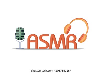 ASMR logo for splash screen. Autonomous sensory meridional response. Headphones and microphone as a symbol of sound enjoyment.