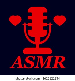 ASMR microphone and red heart on a blue background, vector