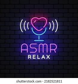 Asmr Relax Neon Vector logo illustration. Neon heart. Vintage illustration on light backdrop