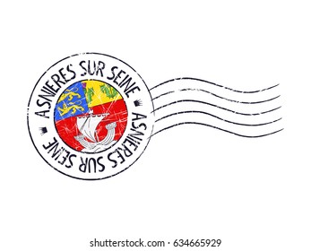 Asnieres Sur Seine city grunge postal rubber stamp against white background