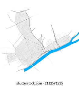 Asnieres-sur-Seine, Hauts-de-Seine, France high resolution vector map with city boundaries and editable paths. White outlines for main roads. Many detailed paths. Blue shapes and lines for water.