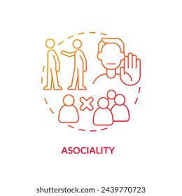Asociality red gradient concept icon. Social isolation. Asocial behavior. Round shape line illustration. Abstract idea. Graphic design. Easy to use in infographic, presentation, brochure, booklet