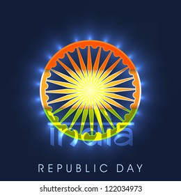 Asoka wheel in Indian trio color on blue background EPS 10.