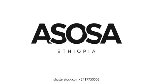 Asosa in the Ethiopia emblem for print and web. Design features geometric style, vector illustration with bold typography in modern font. Graphic slogan lettering isolated on white background.