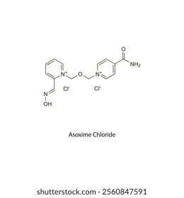 Asoxime Chloride flat skeletal molecular structure cholinesterase reactivator drug used in organophosphorus poisoning treatment. Vector illustration scientific diagram.