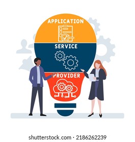 ASP - acrónimo de Application Service Provider. fondo de concepto de negocio. concepto de ilustración vectorial con palabras clave e iconos. ilustración con iconos para banner web, volante, página de inicio