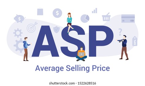 asp average selling price concept with big word or text and team people with modern flat style - vector