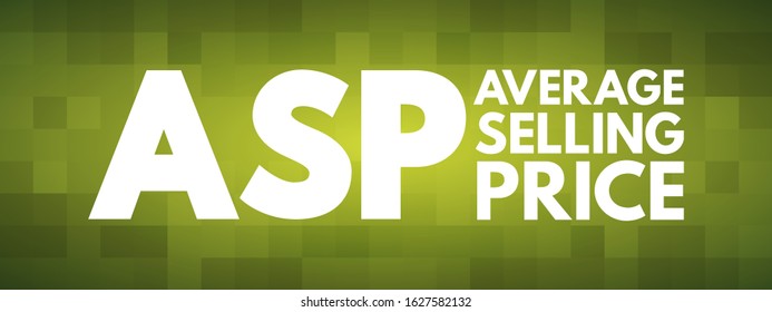 ASP Average Selling Price - average price at which a particular product or commodity is sold across channels or markets, acronym text concept background