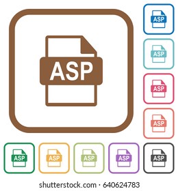 ASP file format simple icons in color rounded square frames on white background