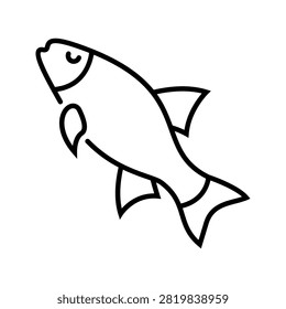 Asp fish icon. Animals and freshwater fish line symbol. Black and white.