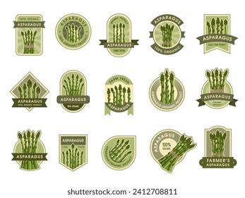 Asparagus badges. Design templates of labels with place for text recent vector natural products asparagus