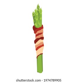 Asparagus baked with bacon isolated on white background. Vector