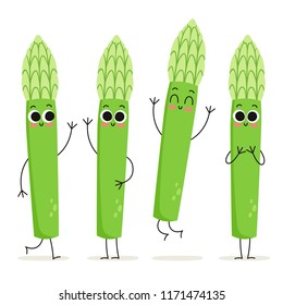 Asparagus. Cute cartoon vegetable vector character set isolated on white