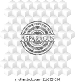 Asparagus grey badge with geometric cube white background