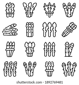 Asparagus-Symbole gesetzt. Rahmenset für Sparagus-Vektorsymbole für Webdesign einzeln auf weißem Hintergrund