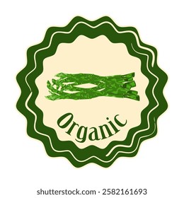 Asparagus packaging tag. Classic vegetable label tag or sticker with fresh green garden asparagus. Fresh natural product badge.