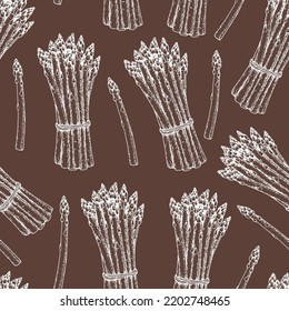 Asparagus Seamless Pattern. Hand Drawn Background. Vector Illustration. Hand Drawing Sketch Illustration. Asparagus Vegetable Hand Drawn Backdrop.