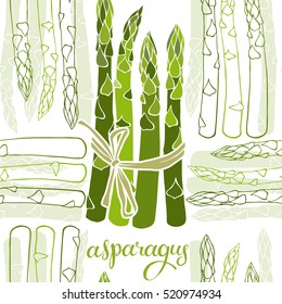 Asparagus. Seamless vector pattern. Food  monochrome background.