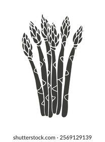 Asparagus silhouette, stylized sketch,  isolated on white background.