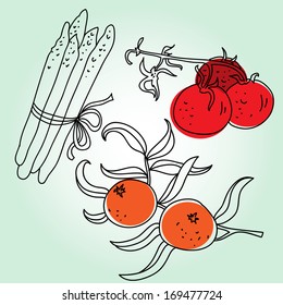 asparagus tomatoes berries