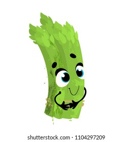 Asparagus. Vector funny vegetable, cartoon character with face and hands
