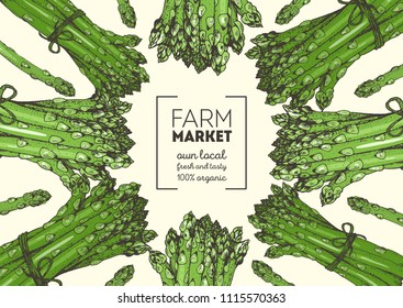 Ilustración vector de espárragos. Plantilla de diseño vegetal. Ilustración de alimentos orgánicos. Marco alimentario sano. Hand dibujó espárragos.