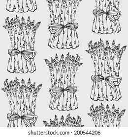 Asparagus vector seamless pattern, hand drawn vegetable background