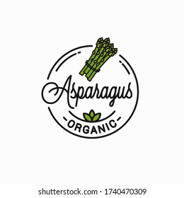 Asparagus vegetable logo. Round linear logo asparagus bunch on white background