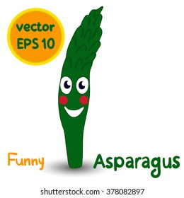 Asparagus. Vegetables funny characters. Vector illustration. Cartoon style. Face with eyes and smile. ?olor image isolated on a white background. EPS 10