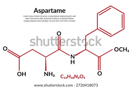 Aspartame, artificial sweetener, molecular structure formula, suitable for education or chemistry science content. Vector illustration
