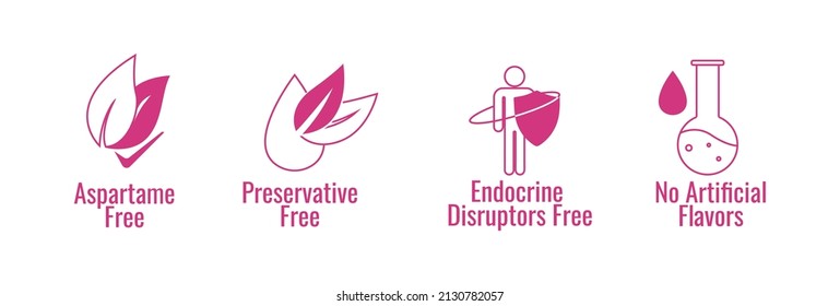 aspartame free, preservative free, endocrine disruptors free, no artificial flavors icon set vector illustration 