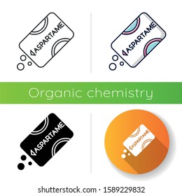 Aspartame icon. Low calorie additive. Artificial sweetener. Sugar substitude. Organic chemistry product. Sugar alternative. Flat design, linear, black and color styles. Isolated vector illustrations