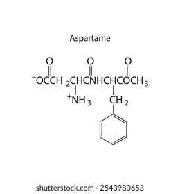 Aspartame skeletal structure diagram.Artificial sweetener compound molecule scientific illustration.