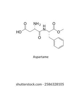 Aspartame skeletal structure.Sweetener compound schematic illustration. Simple diagram, chemical formula.
