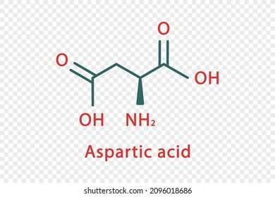 Aspartic acid chemical formula. Aspartic acid structural chemical formula isolated on transparent background.