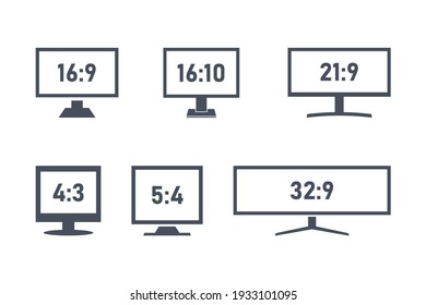 Aspect ratio size icon set, standart and widescreen monitors or tv signs