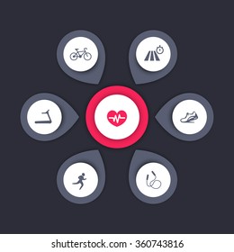 Aspects of cardio training, icons, editable infographics elements, vector illustration