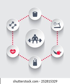 aspects of gym training, icons vector illustration, eps10, easy to edit