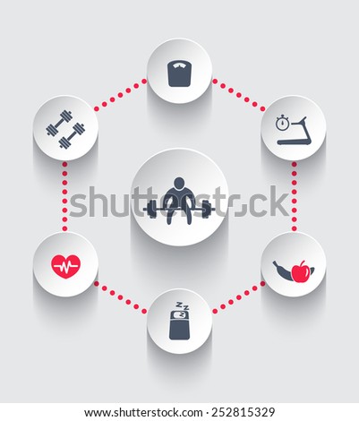 aspects of gym training, icons vector illustration, eps10, easy to edit