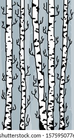 Aspen or birch forest vector illustration. Birch grove in autumn.  Textile print collection. Trees silhouette for you design. 