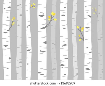 Aspen or birch grove seamless pattern. Tree trunks on gray background, simple vector illustration.