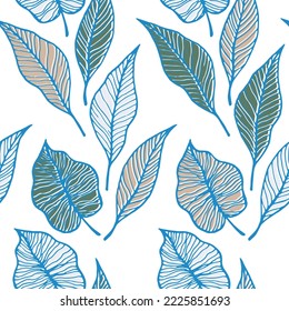 Aspen leaf floral vector seamless pattern. Nature fashion print. Tree plant foliage skeleton lines. Vibrant leaves herbal endless ornament. Delicate summer design.