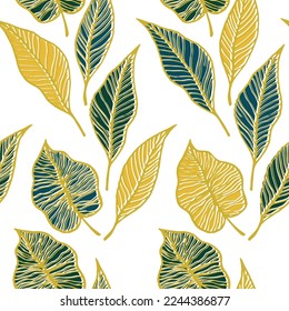 Aspen leaf floral vector seamless pattern. Nature fashion print. Tree plant foliage skeleton illustration. Tender leaves herbal endless ornament. Delicate summer design.