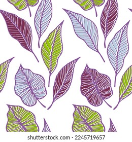 Aspen leaf floral vector seamless pattern. Nature handdrawn wallpaper. Tree plant foliage skeleton texture. Vibrant leaves herbal endless ornament. Delicate summer design.