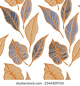 Aspen leaf floral vector seamless pattern. Nature handdrawn wallpaper. Tree plant foliage skeleton texture. Gentle leaves herbal endless ornament. Minimalist textile print.