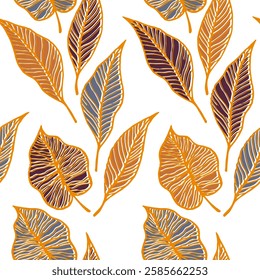 Aspen leaf floral vector seamless pattern. Nature fashion print. Tree plant foliage skeleton lines. Trendy leaves herbal endless ornament. Delicate summer design.