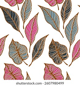 Aspen leaf floral vector seamless pattern. Nature fashion print. Tree plant foliage skeleton texture. Abstract leaves herbal endless ornament. Delicate summer design.